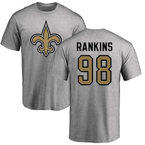 Men New Orleans Saints Ash Sheldon Rankins Name and Number Logo NFL Football #98 T Shirt